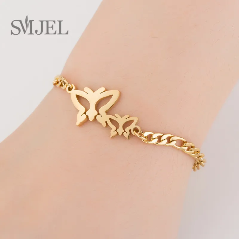 Butterfly Bracelet SMJEL,, браслет из нержавеющей стали, женский, милый, Бабочка, слон, сердце, браслеты, нарукавная повязка, ювелирное изделие для девочек, браслет - Окраска металла: Butterfly Bracelet