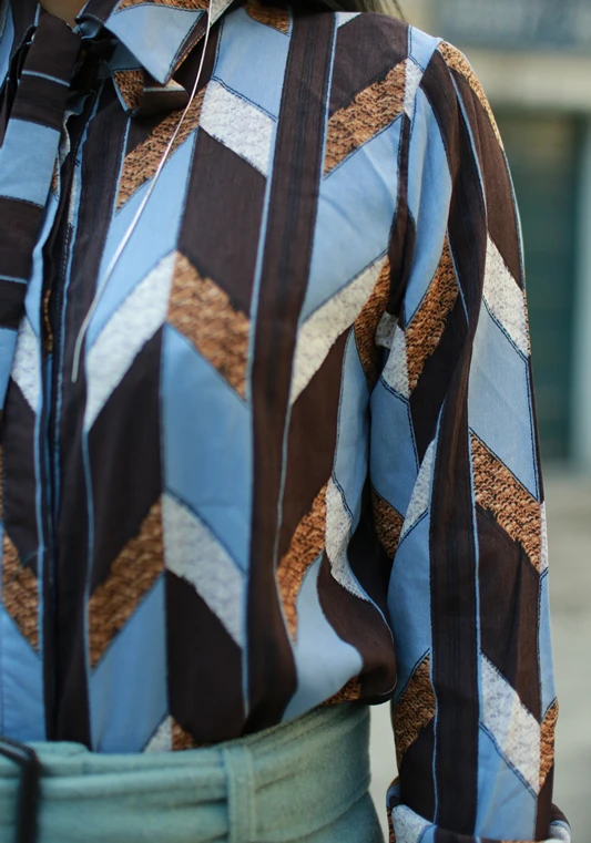 Ван Хан Годун Рождество дверь ретро шифон рубашка в полоску ленты геометрическая