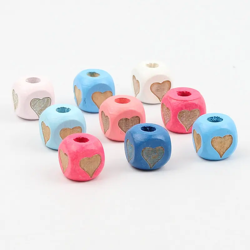 Love pattern 20 шт 14 мм слон ноги звезда улыбка сердце Корона натуральный квадратный деревянный Бисер для самостоятельного изготовления ювелирных изделий ожерелье разделитель браслета - Цвет: Love pattern