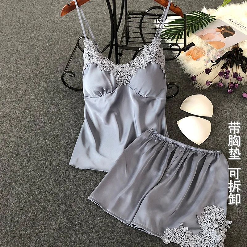 Женский пижамный комплект кружевная Пижама с v-образным вырезом без рукавов топ