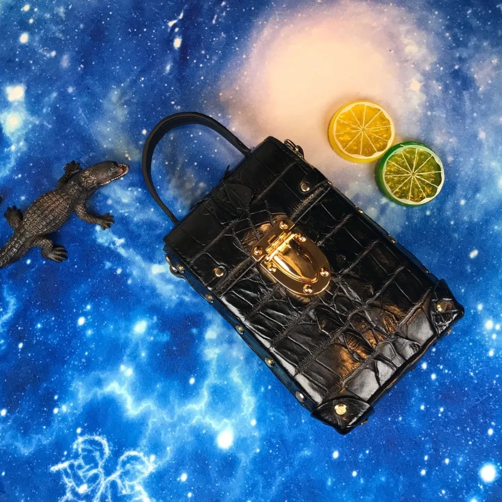 Модная дизайнерская женская мини-коробка с гвоздиками из натуральной крокодиловой кожи, женские телефонные клатчи, женская сумка на плечо на цепочке