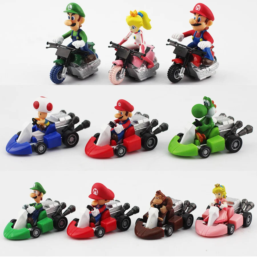 10 шт./лот Super Mario Bros Luigi Yoshi Toad Грибная Принцесса Персик картинг тянуть назад