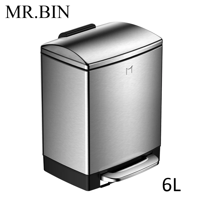6L MR. BIN 6L/12L 410 мусорное ведро из нержавеющей стали с увеличенной педалью бытовой очистки современная простая мусорная урна - Цвет: 6L