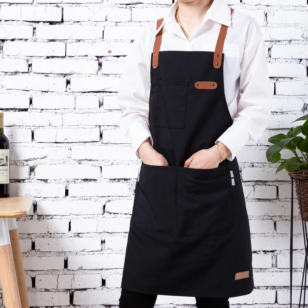 

2021 New Fashion Adjustable leather Cooking Kitchen Apron For Woman Men Chef Waiter Cafe Shop BBQ Hairdresser Aprons bib smock