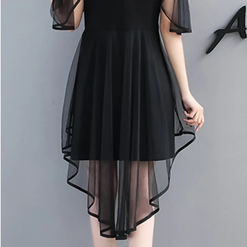 Женское облегающее платье с V образным вырезом черное Сетчатое коротким рукавом