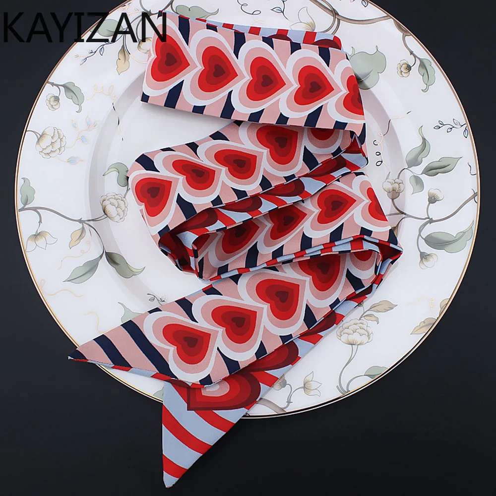 KAYIZAN маленький шелковый шарф шеи длинные тонкие шарфы повязка Hairband Сердце печати
