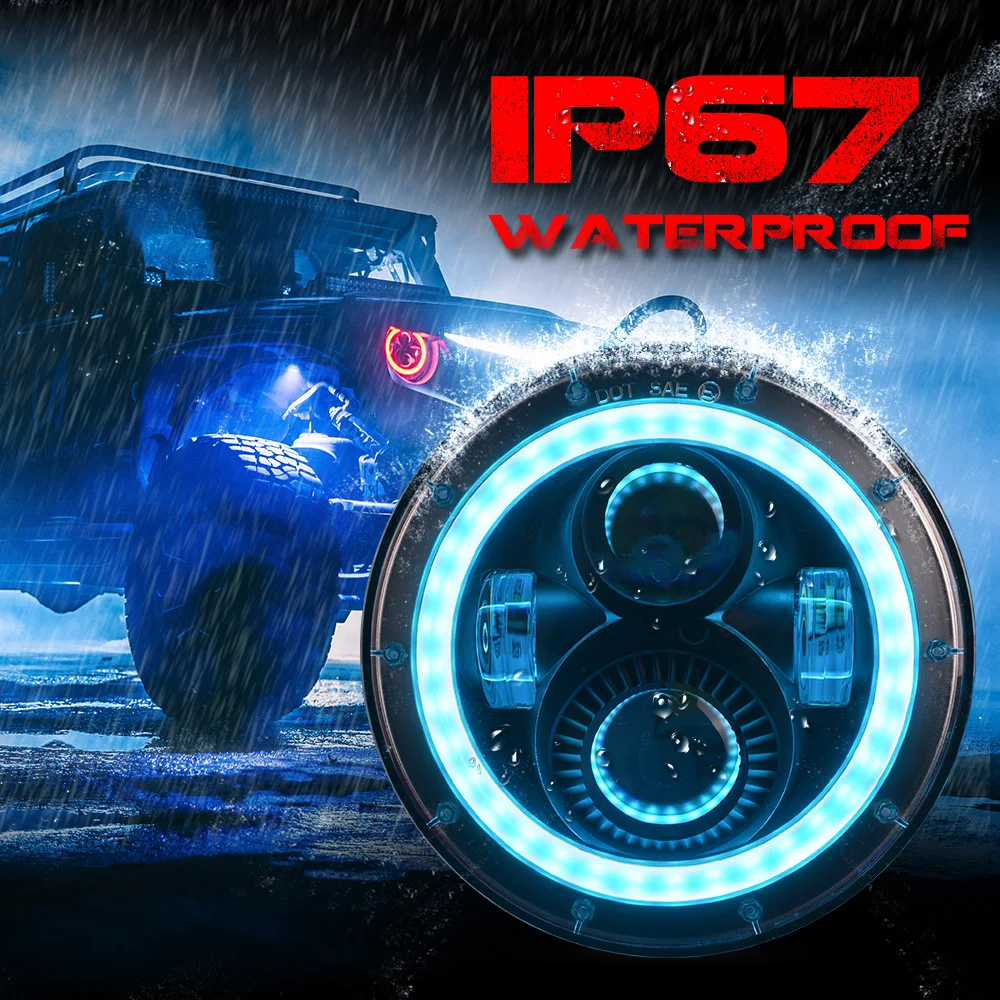 MICTUNING 7 ''круглый 80 Вт фары RGB Halo светодиодный налобный фонарь Ангел глаз с Bluetooth управление DRL Hi/Lo луч для Jeep Wrangler JK LJ