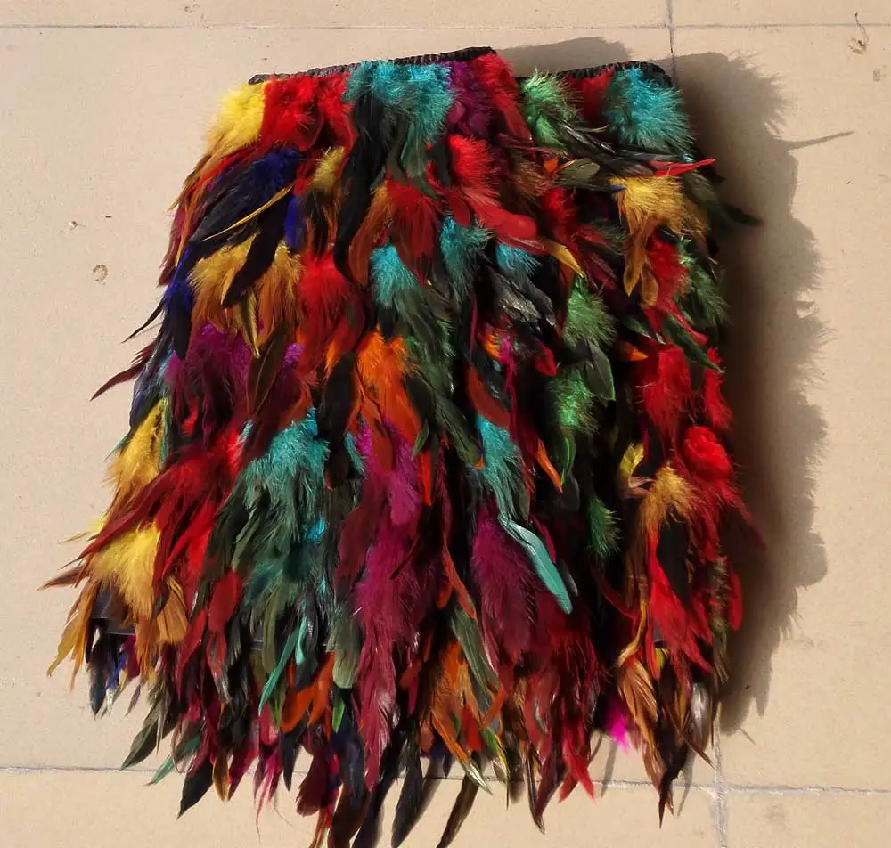 Бесплатная доставка 45 см многоцветный петух перо юбка двухслойная ткань