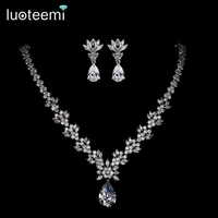luoteemi style arrive fashion pear shape crystal zircon wedding jewelry sets for brides luxury bridal necklace and earrings sets