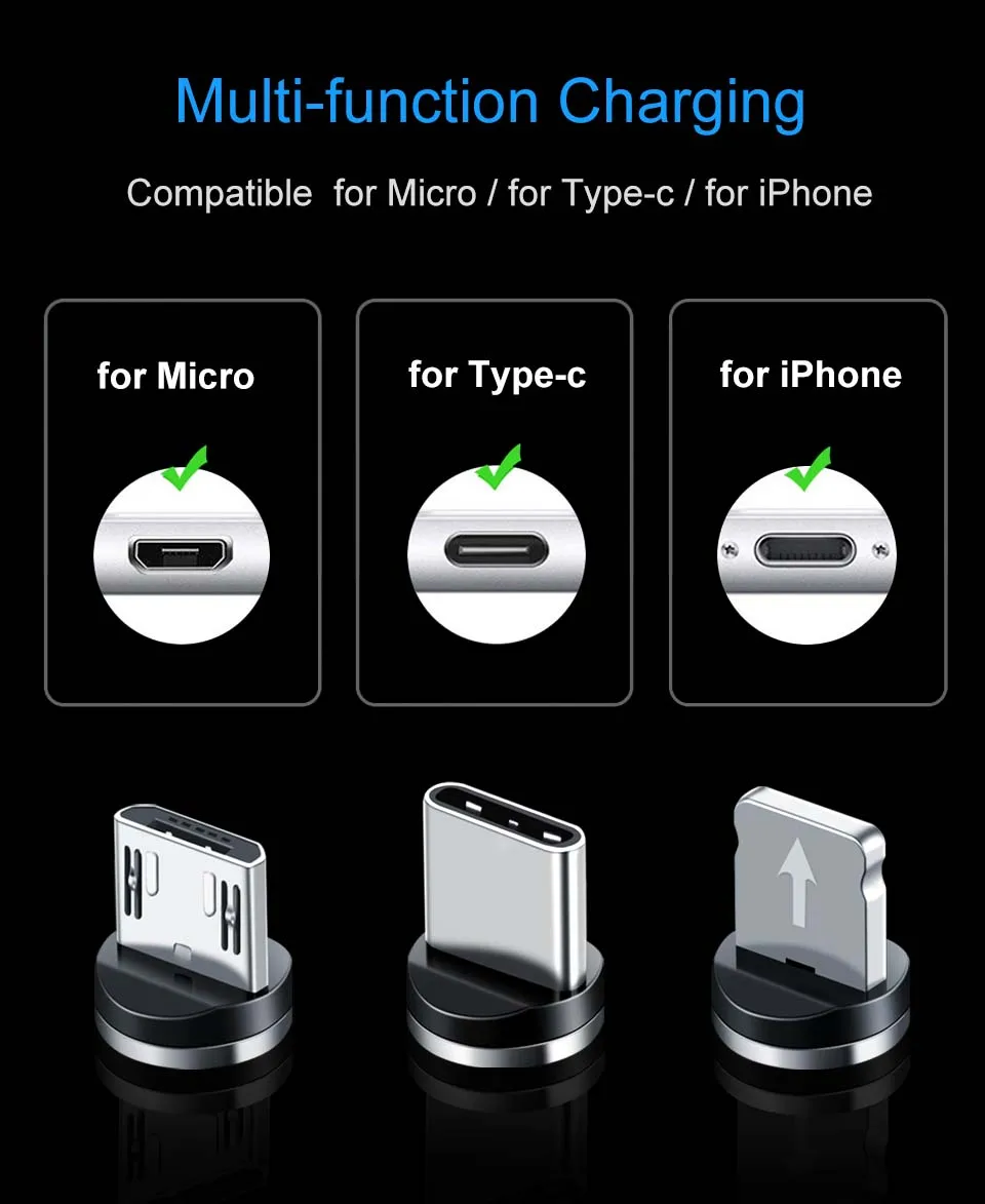 Магнитный зарядный магнитный кабель micro usb тип с для зарядного устройства iphone Elough для зарядного устройства iPhone кабел