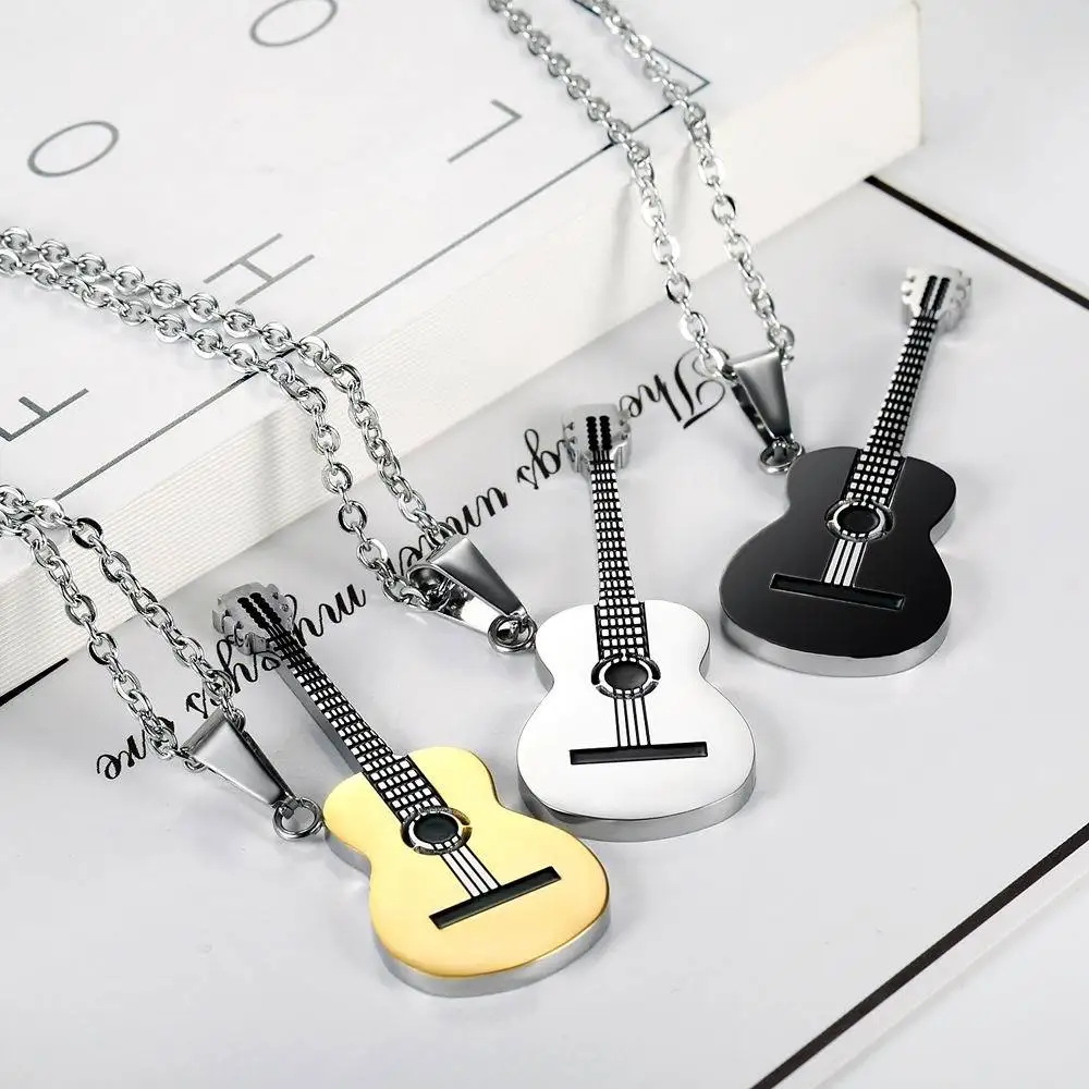 

Rock Two Tone Gold Color Titanium Stainless Steel Music Guitar Pendant Link Chain Necklace for Men Jewelry