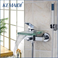 kemaidi bath shower faucets square wall mounted waterfall glass spout bathroom bath handheld shower tap mixer bathtub faucet