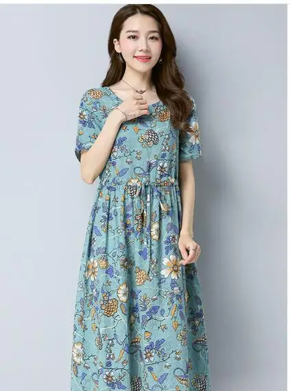 Новое льняное платье для беременных с цветочным принтом на талии весна лето 2017