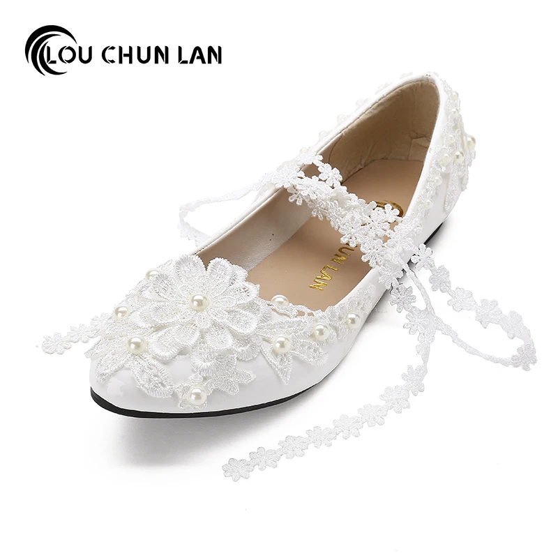 Взрослые Туфли Без каблука белый цвет на шнуровке платье подружки невесты обувь