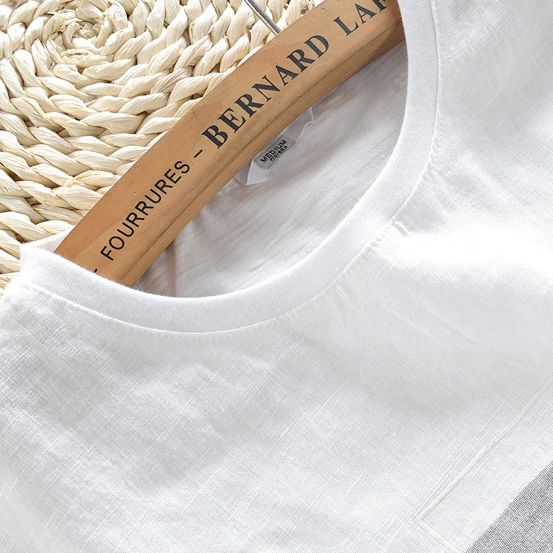 Футболка мужская эластичная из дышащего льна брендовая Повседневная рубашка с