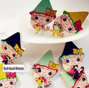 

100pc/Lot ! Small witch wooden buttons,lovely buttons for DIY,flatback sewing buttons
