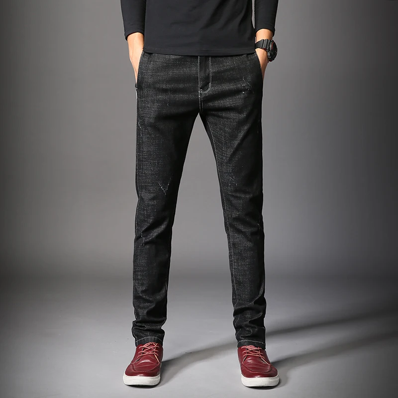 

Men's Denim Trousers Spring Autumn Male Brand Fashion Slim Solid Color Breathable Jeans High Quality Scratched Pants Size 28-36
