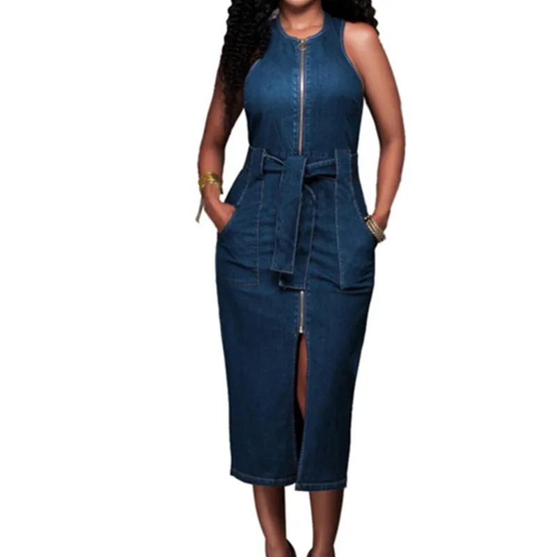 

Женское винтажное джинсовое платье AD149, синее элегантное облегающее деловое Повседневное платье без рукавов с высокой талией, лето