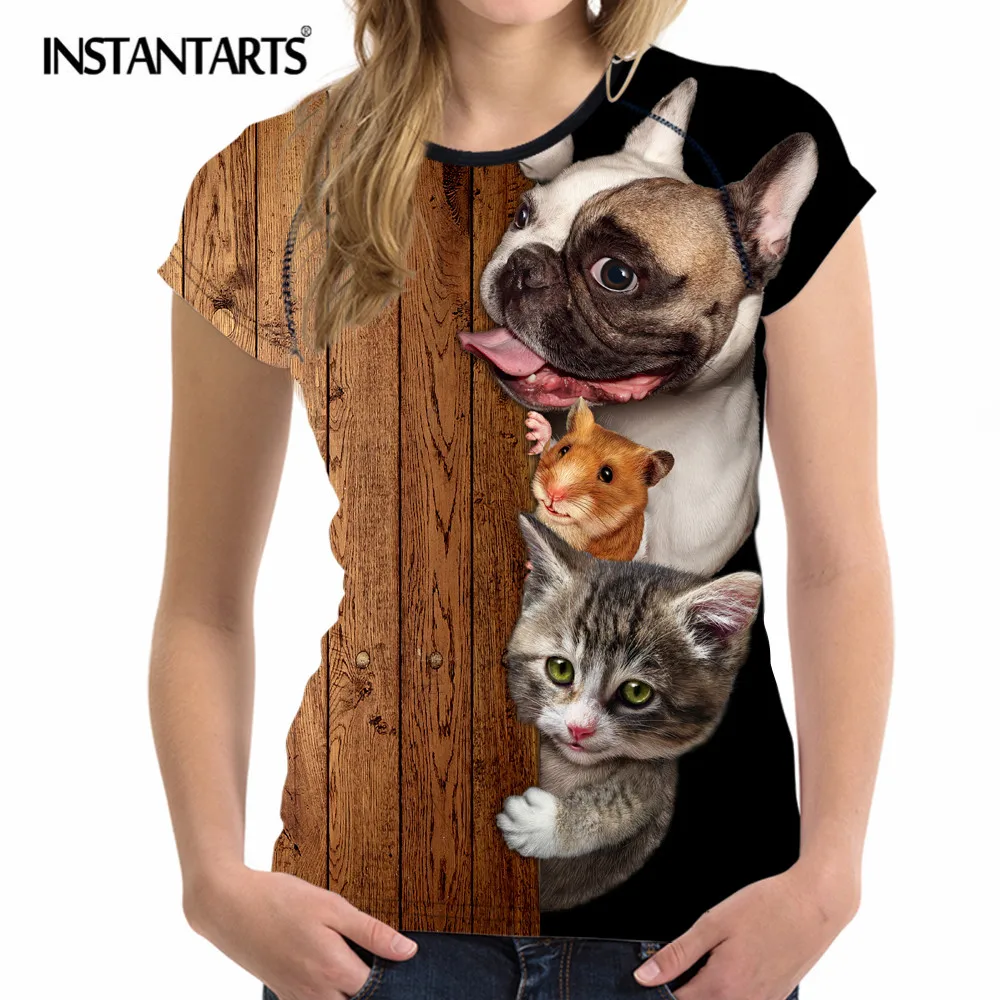 INSTANTARTS Breathable Sport Ladies Running T Shirt 3D Cat Dog Pattern Outdoor Yoga Fitness Tshirt Girl Short Sleeve | Спорт и