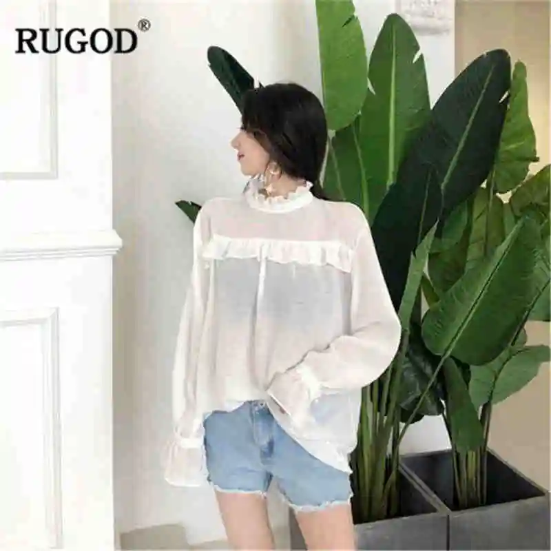 RUGOD/Винтажные женские рубашки с прозрачными расклешенными рукавами и круглым