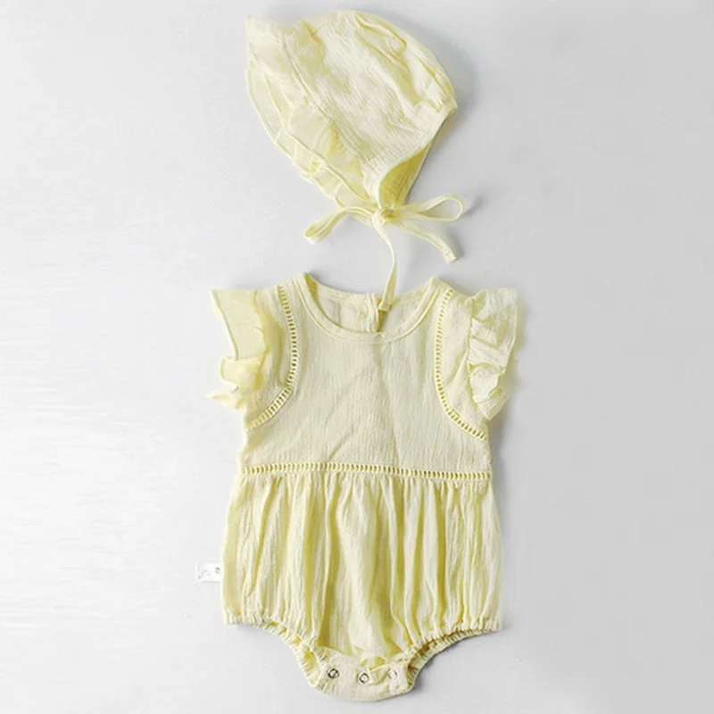 82066 Yellow Новинка года, комбинезоны с цветами для маленьких девочек+ детская лента для волос, одежда для девочек детские хлопковые комбинезоны в винтажном стиле, Одежда для новорожденных девочек - Цвет: 82066 Yellow