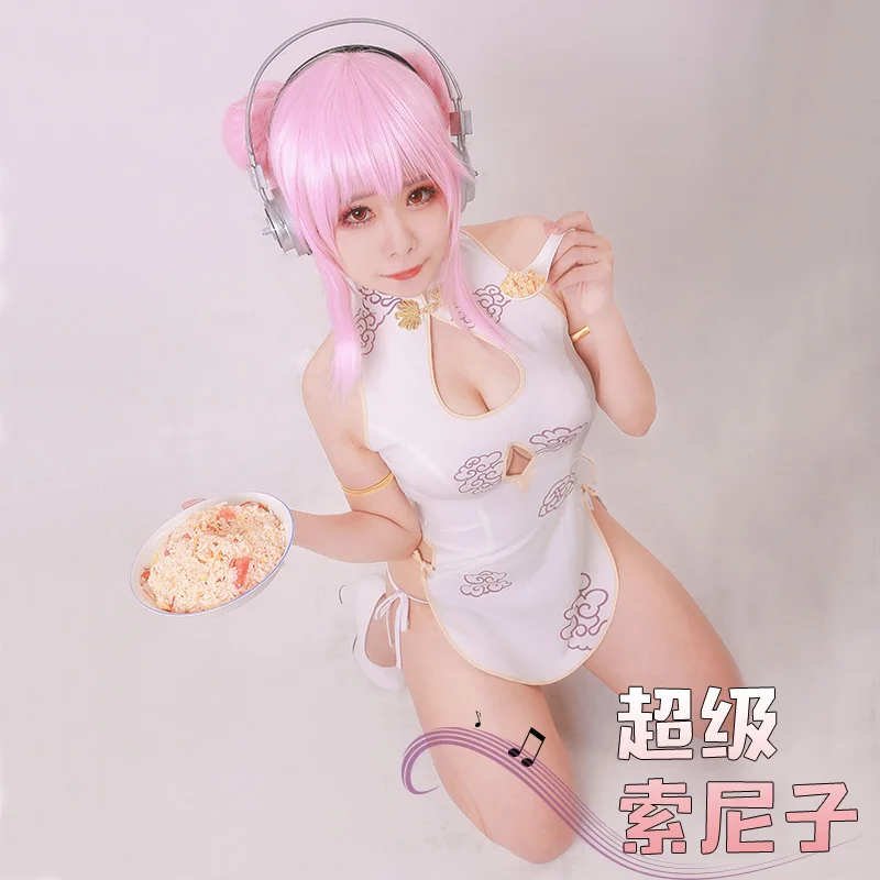 2018 Горячая Аниме Супер Sonico Косплей SUPERSONICO Костюм Cheongsam женское сексуальное нижнее