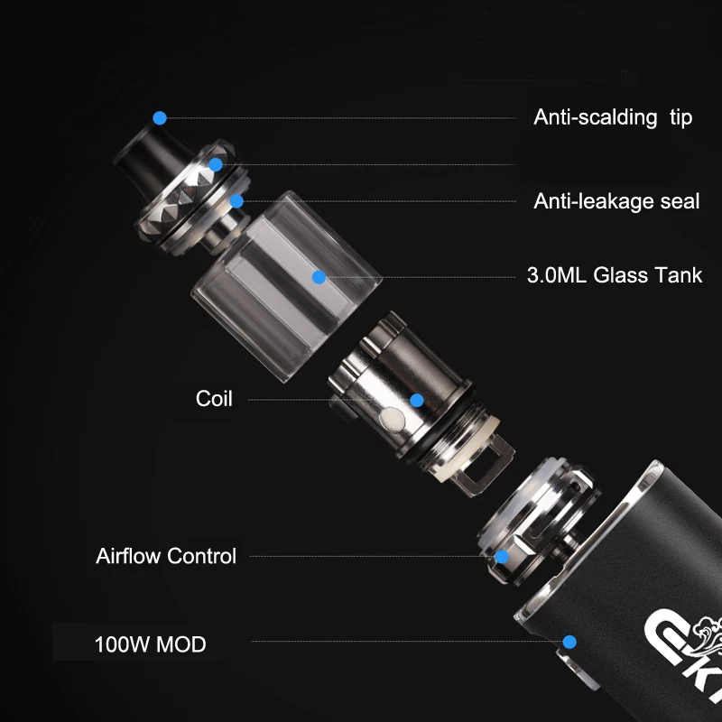 Ekifee 100 Вт Mod Starter наборы огромный дым 3 0 мл бак vape biukt в 2000 мАч батарея электронная