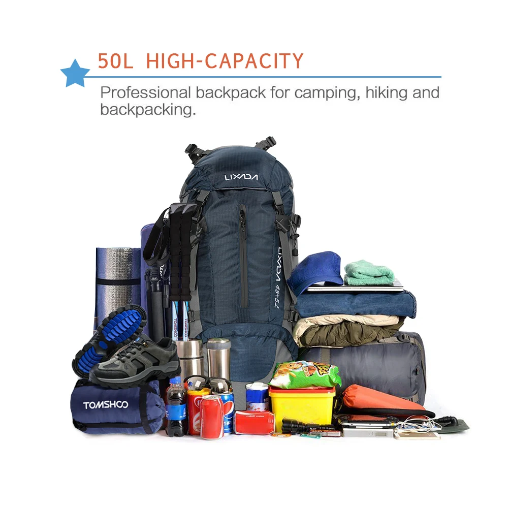 Lixada 50L открытый спортивный рюкзак Водонепроницаемый походный дорожный рюкзак для альпинизма походный рюкзак с дождевиком