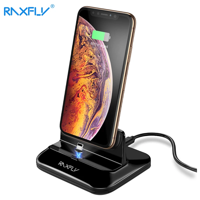 RAXFLY магнитное настольное USB Зарядное устройство Док станция для iPhone X XS MAX
