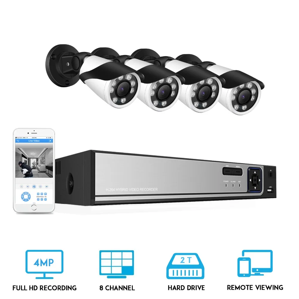 BESDER 8CH система видеонаблюдения POE NVR с 8 шт. 4.0MP AF 4X Zoom наружная IP67 водонепроницаемая