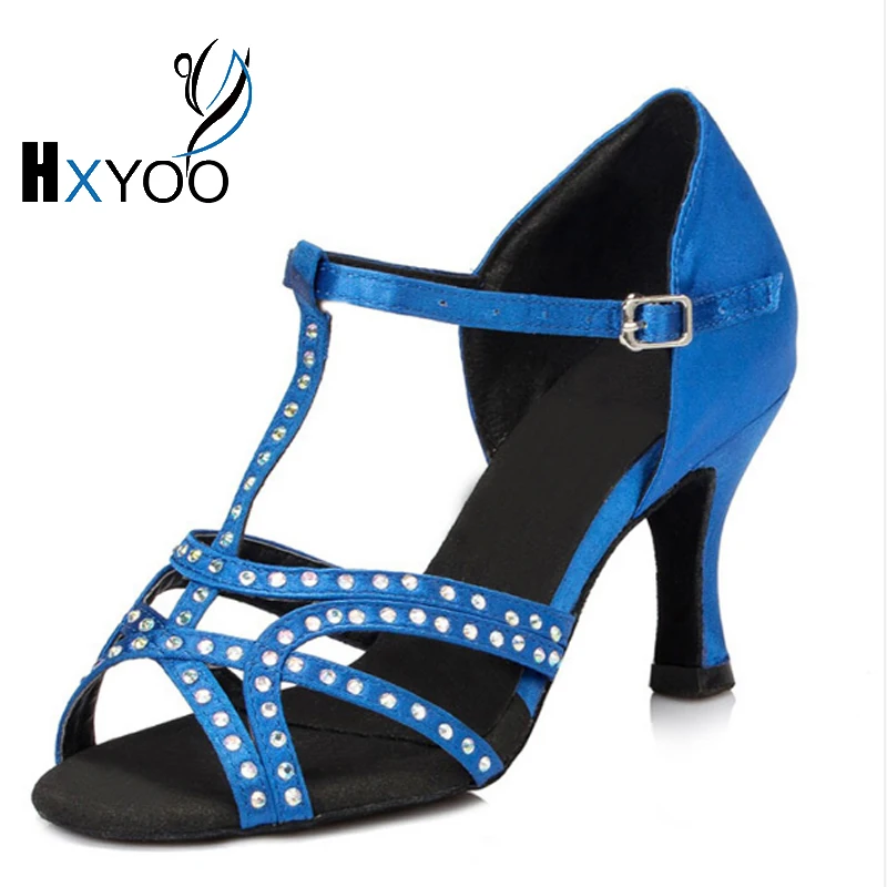 Женская обувь для латинских бальных танцев со стразами атласная на мягкой