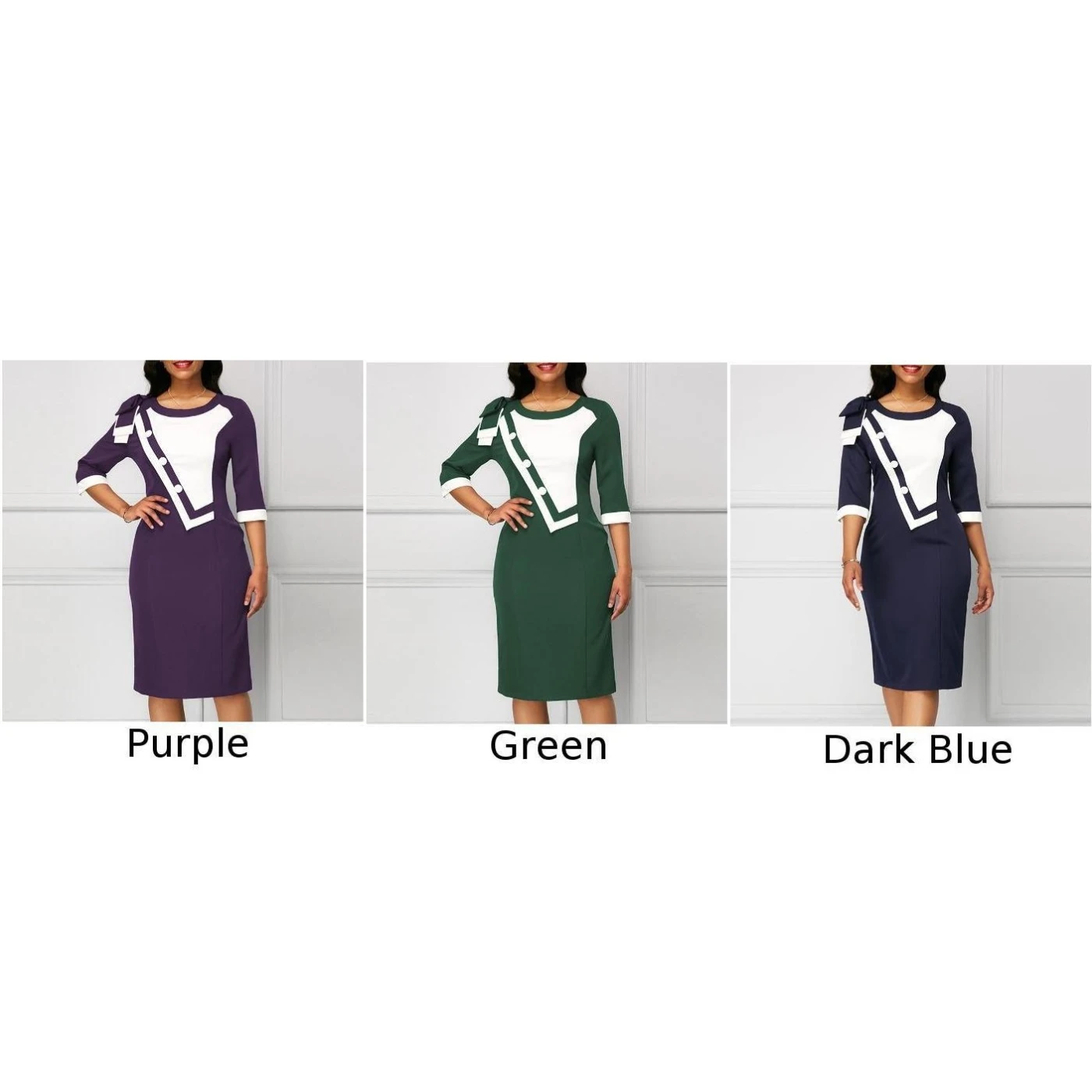 Женские контрастные цвета миди платье OL рабочая одежда Офис Вечерние платья