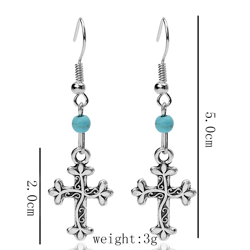 Fast selling Amazon eBay European and American simplified antique national eonstone small earrings Cross Earrings | Украшения и