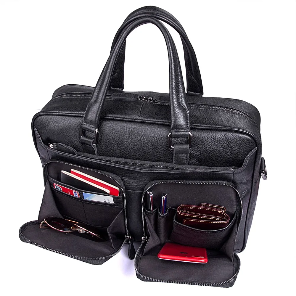 Мужской черный портфель из натуральной кожи J. M.d 100%|leather laptop bag|black briefcasegenuine leather bag |