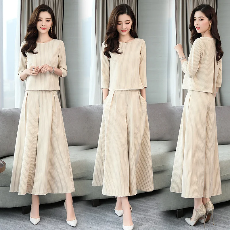 Комплект из двух предметов 2019 Женские топы и брюки с широкими штанинами