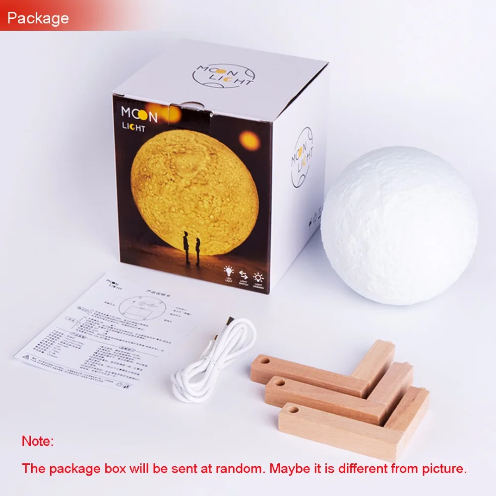 Луна лампа 3D печать Led Ночник Новинка свет Lunar USB питание сенсорное управление 8-20 см шар яркость с деревянным держателем IL