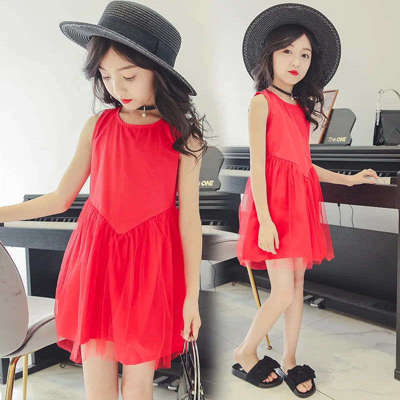 7-16Y Children's Clothing Wholesale Girls Summer Dress Big Boy Korean-Style Cotton V-Yarn Teens Girl Princess GDR635 | Детская