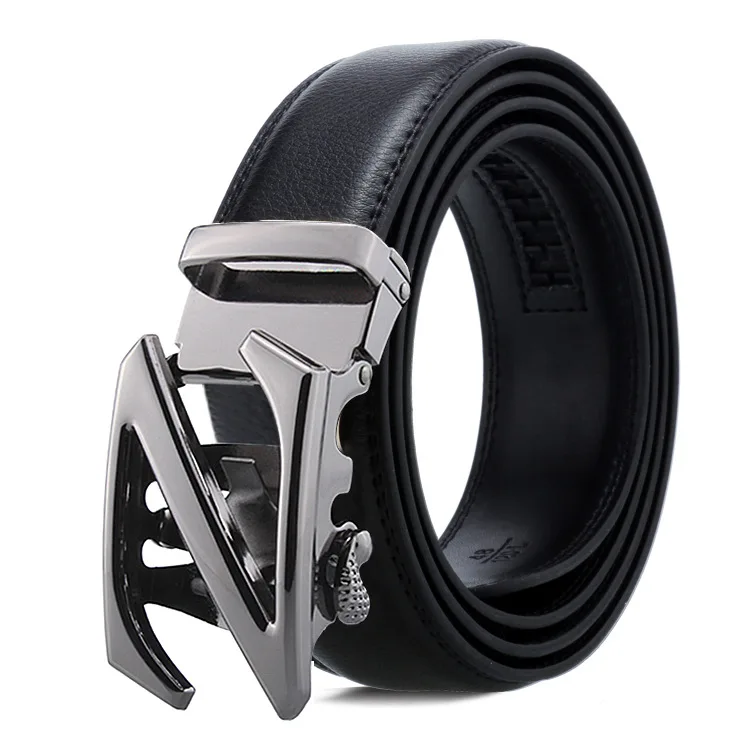 Black D 150cm men belt with stainless steel automatic buckle for mens cow real genuine leather luxury quality brand designer belts140cm - Color: Black D