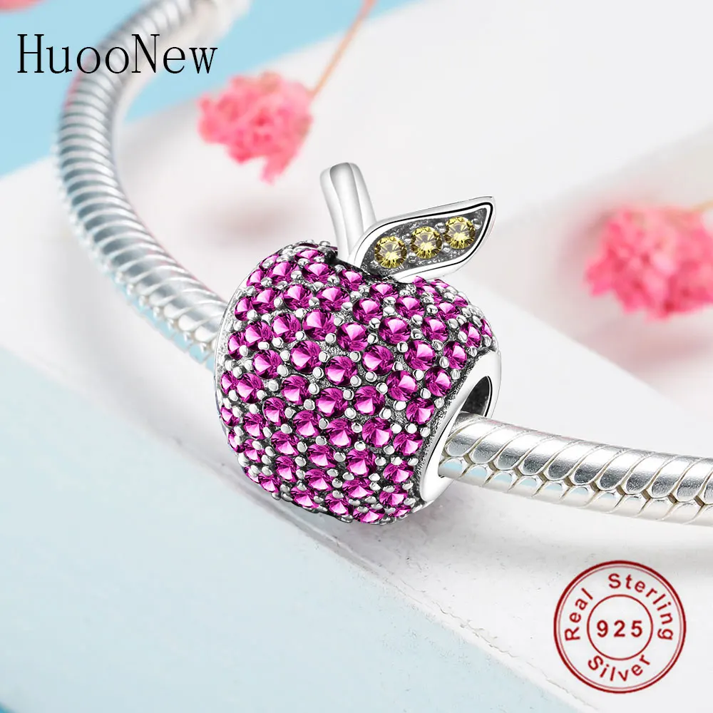 HuooNew Fit Pandora талисманы браслет стерлингового серебра 925 пробы для фруктов яблок цвет циркония кристалл каменный шарик делая Berloque