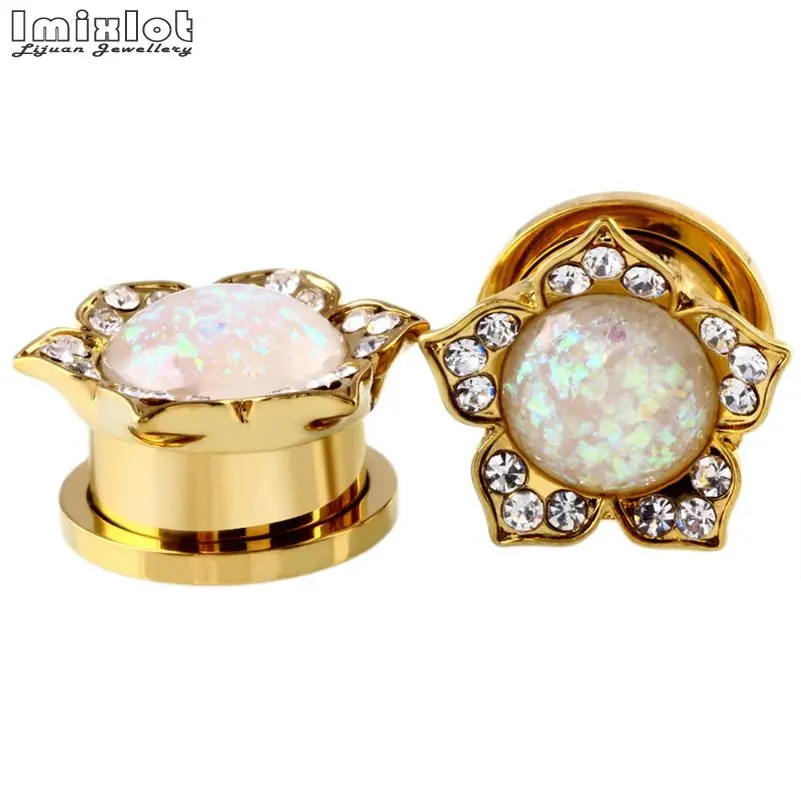 2 шт./лот нержавеющая сталь опал Rhinstone цветок заглушка для уха тоннель винт вилка