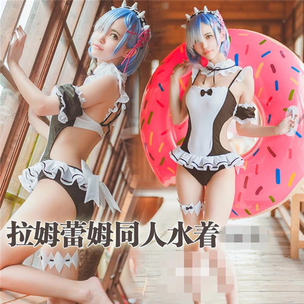 

Anime Re:zero cosplay costume Ram swimwear Rem bikini sexy swim suit women jumpsuits A