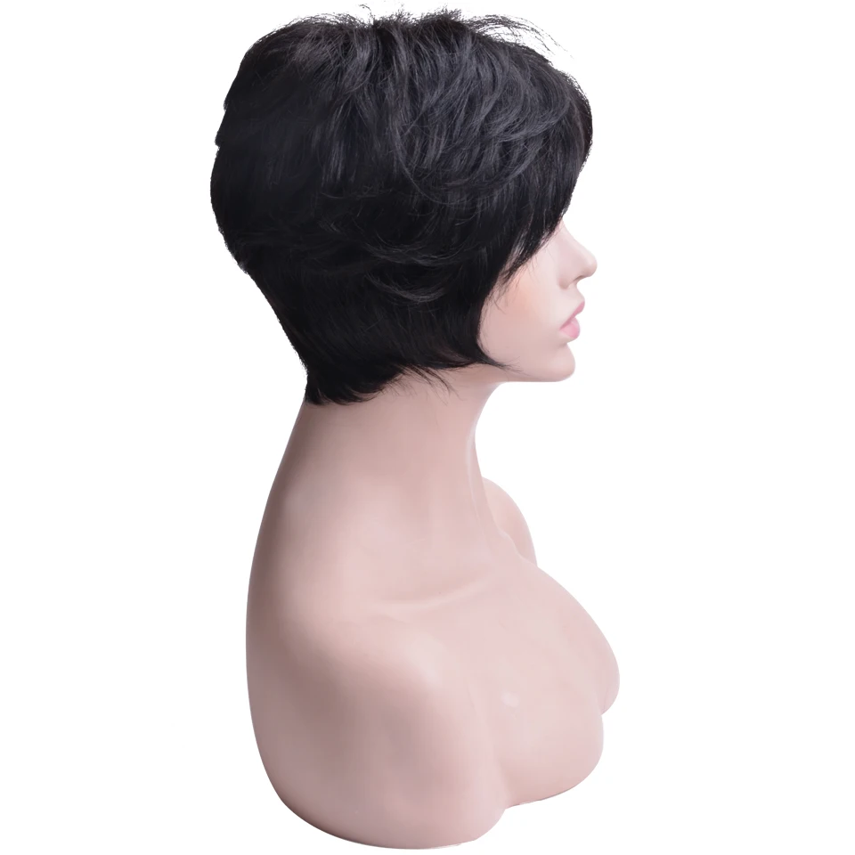 Short Human Hair Wigs With Baby with bangs Brazilian wavy Bob Wig For Black Women Remy | Шиньоны и парики