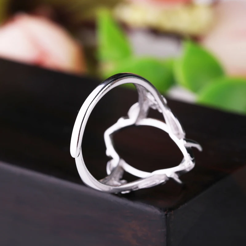 Sterling Silver Color 925 White Gold 10*20MM Cabochon Rings for Amber Opal Agate Turquoise Fine Jewelry Wholesale