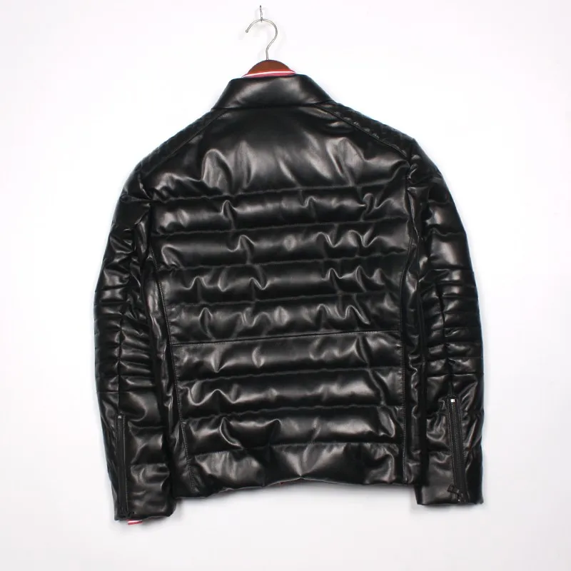 Мужские высококачественные пуховые пальто из овчины черные тонкие короткие