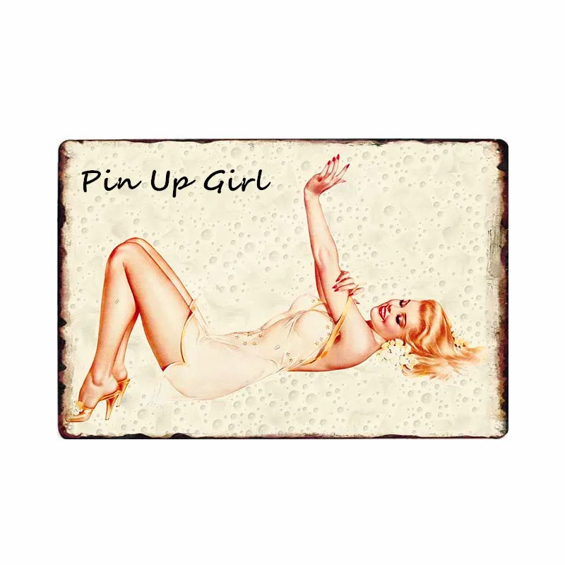 Pin Up Girl Metal Tin Signs Sexy Lady Vintage Poster Sweet Pickin Art Painting Craft Pub Bar Club Garage Home Wall Decor N292 - Color: G