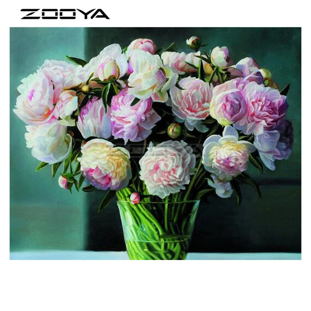 

ZOOYA DIY Diamond Embroidery Diamond Painting Pink Rose Flower Vase Mosaic Daisies Round Diamond Painting Cross Stitch R206