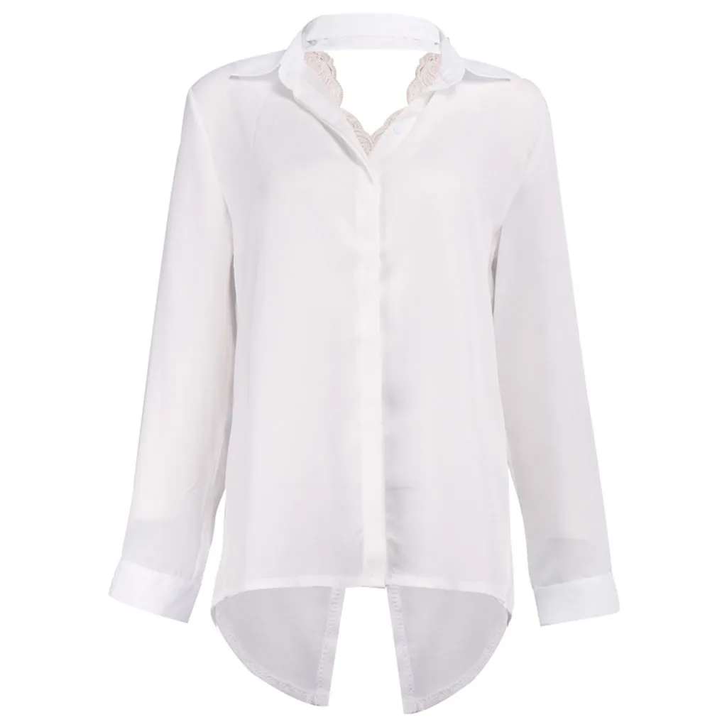 Женская белая рубашка с отложным воротником и пуговицами Офисная однотонная