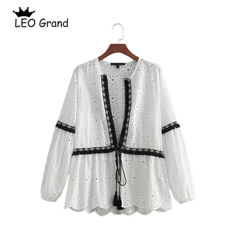 Leo Grand/Женские повседневные Лоскутные блузки V шеи фонарь рукава рубашки chic