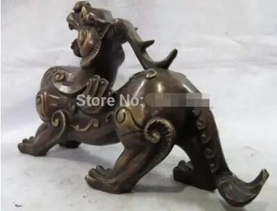 China Bronze Copper Feng Shui wealth Evil Foo Dog Lion Kirin Brave troops StatuE | Дом и сад