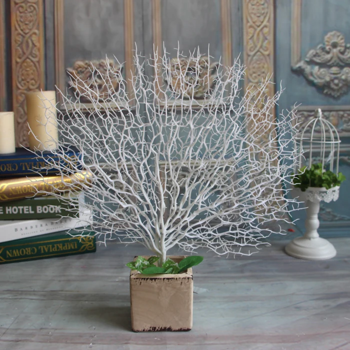 

Artificial White Peacock Coral Tree Branches PlasticArtificial Flowers Home Wedding Decorative High Aquarium Landscaping 45cm